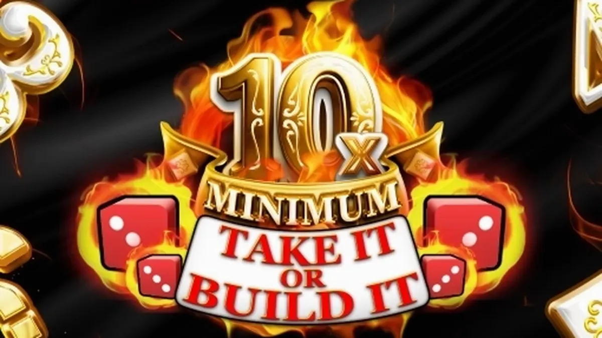 Tampilan antarmuka permainan slot 10x Minimum Take It or Build It dengan desain retro