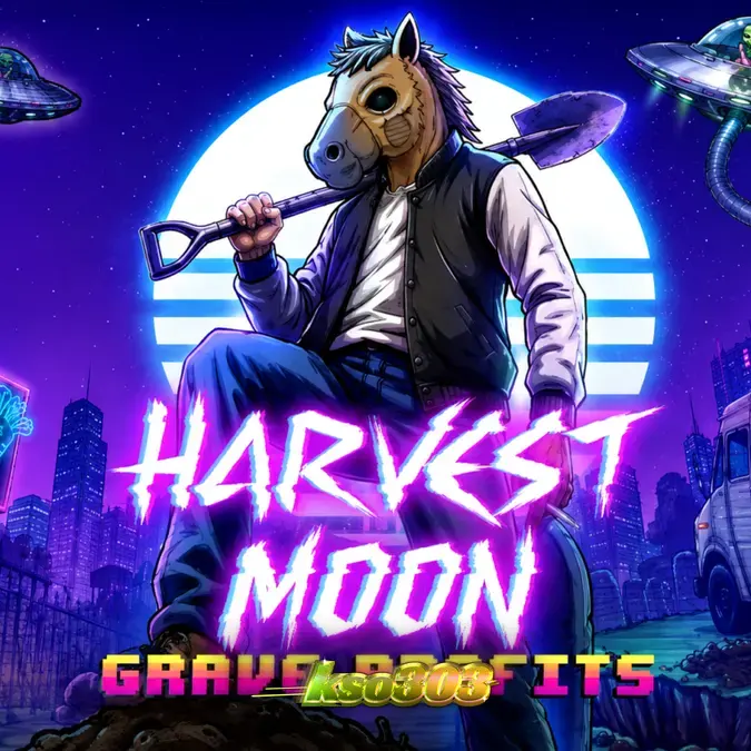 Tampilan visual slot Harvest Moon Grave Profits dengan tema laboratorium horor